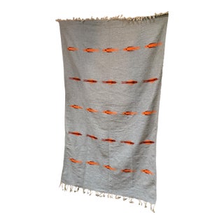 Gray Orange Wool Fish Blanket Vintage For Sale