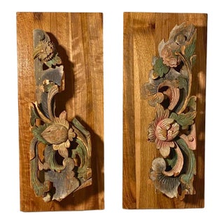 c.1920 Chinese Carved Polychrome Openwork Architectural Panels – Pair For Sale