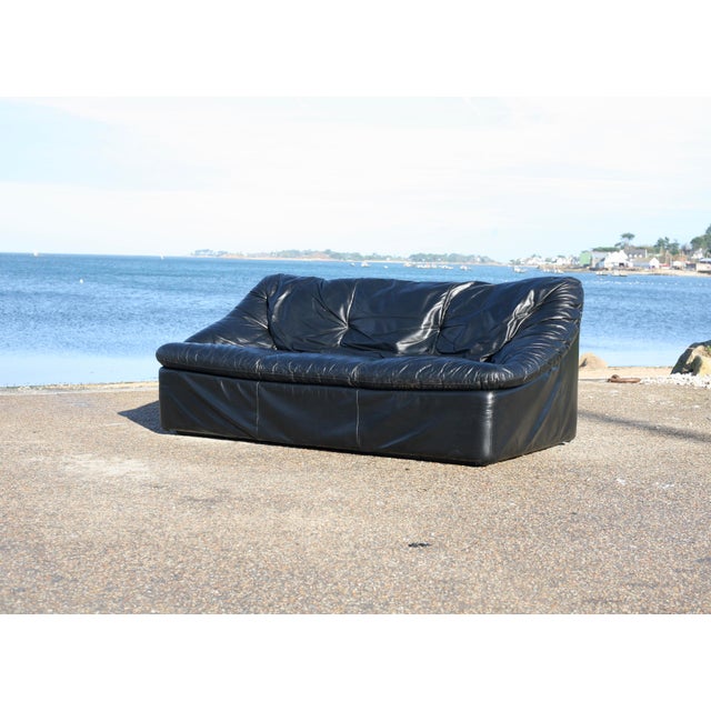 Black Leather Sofa by De Pas, D'Urbino and Lomazzi for Cinna, France, 1980s For Sale - Image 13 of 18
