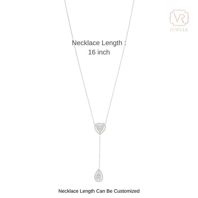 Diamond Halo Heart & Teardrop Lariat Necklace in 14k White Gold, 16 Inches For Sale - Image 12 of 17