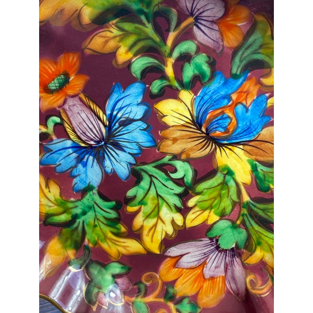 Floral platter with a hand-painted gold border and decorative edges. Produced by H. Bequet Quaregnon in Belgium. 1950s....