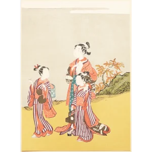 1963 After Harunobu "Beauties of the Gay Quarters on Outing Pleasure", Full-Color Print From Japan