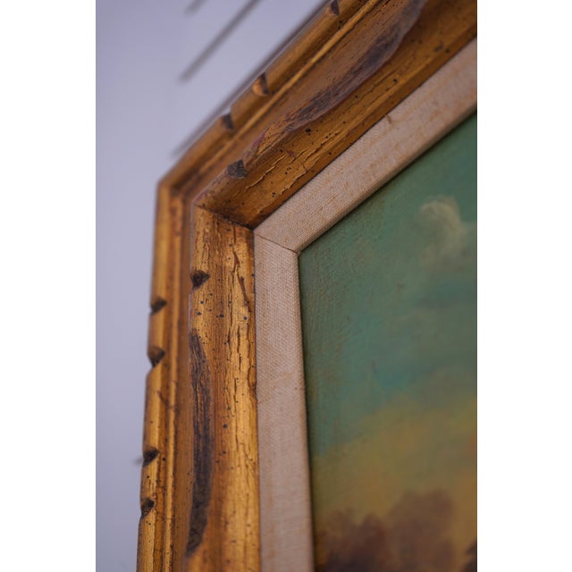 1950s 1950s Means Artist Signed European Lake Scene Oil Painting on Canvas For Sale - Image 5 of 12