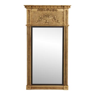 Friedman Brothers Gold Framed Urn & Flower Carved Trumeau Mirror For Sale