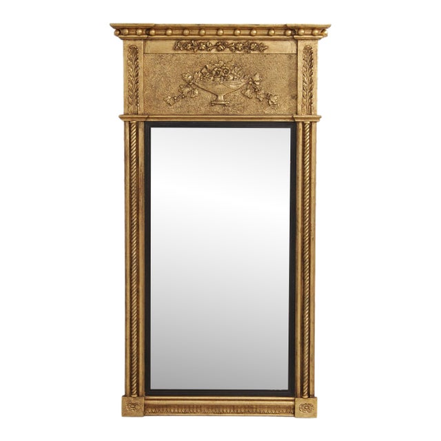 Friedman Brothers Gold Framed Urn & Flower Carved Trumeau Mirror For Sale