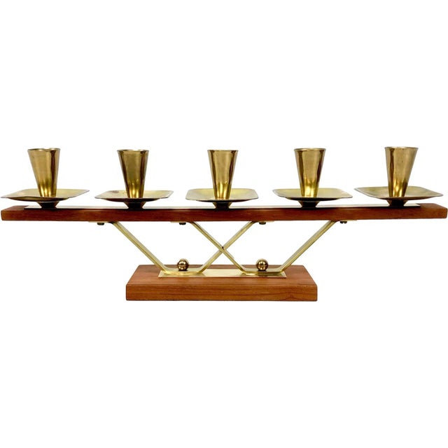 Mid-Century German Teak and Brass Candleholder, 1950s For Sale - Image 9 of 9