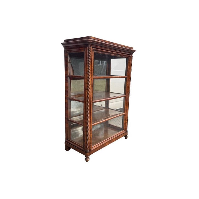 Brown Antique Biedermeier Vitrine in Walnut Veneer, 1830s For Sale - Image 8 of 8