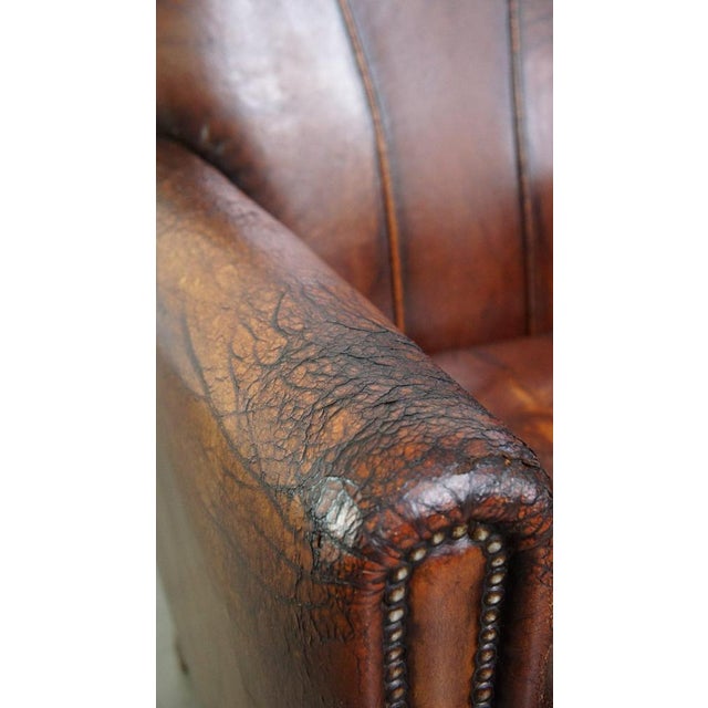 Vintage Armchair in Patinated Sheep Leather For Sale - Image 10 of 14