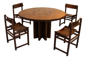 Early Oak Dining Table with Diamond-Carved Chairs by Giuseppe Rivadossi, 1979, Set of 5