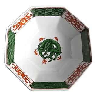 Vintage Fitz and Floyd Chinoiserie Dragon Crest Green Serving Bowl For Sale