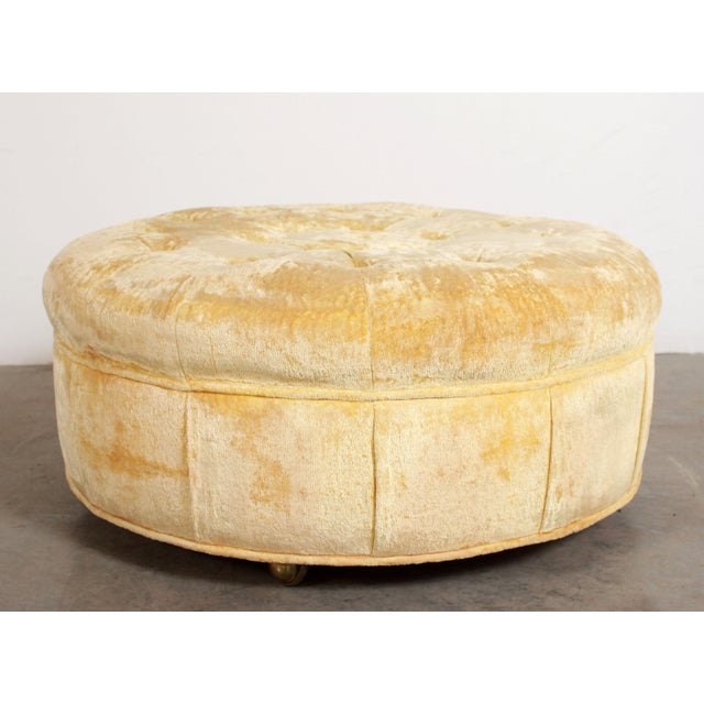 Vintage Mid Century Tufted Yellow Velvet Round Ottoman Chairish