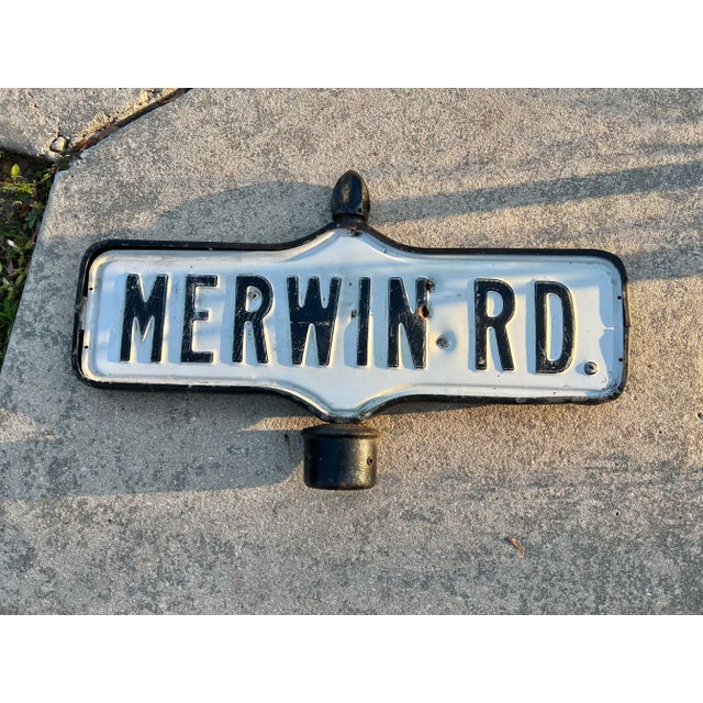 Vintage or Antique Incased Metal Double Sided “Merwin Rd” Street Sign For Sale In West Palm - Image 6 of 7
