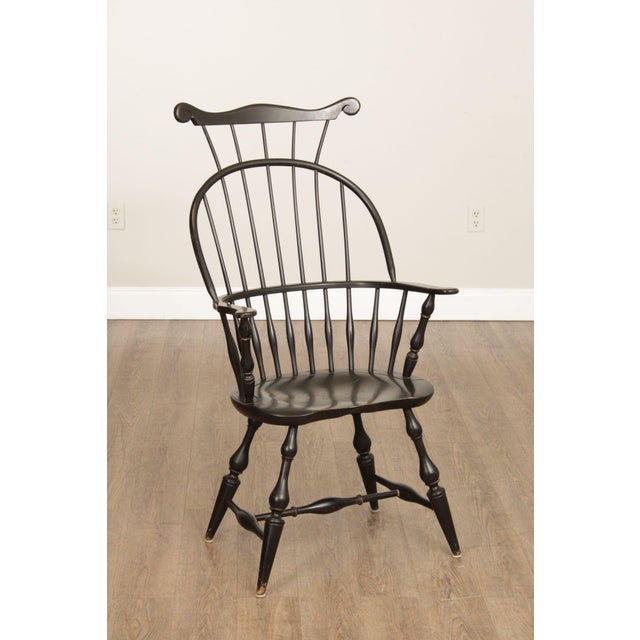 Farmhouse Nichols & Stone Pair of Ebonized Windsor Armchairs For Sale - Image 3 of 12
