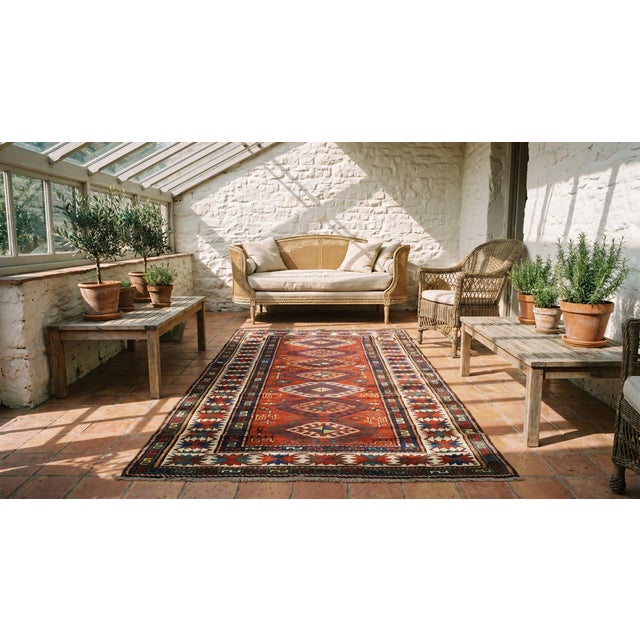 Red 1890s Red Diamond Tribal Antique Caucasian Kazak Rug 4'3" X 7'7" Handknotted Wool Carpet For Sale - Image 8 of 8