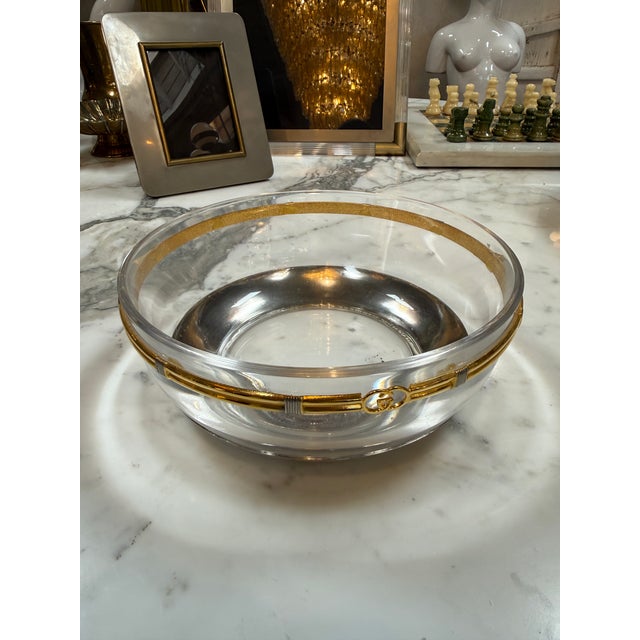 Vintage Gucci Glass Bowl With Gold-Tone Gg Accents For Sale In Los Angeles - Image 6 of 7