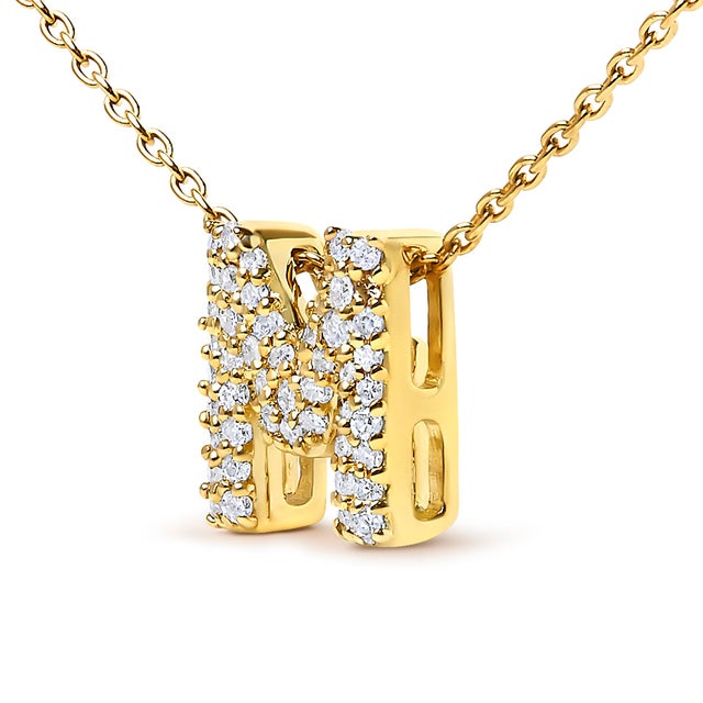Contemporary 10K Yellow Gold Diamond Accent "M" Initial Bubble Pendant Necklace For Sale - Image 3 of 5