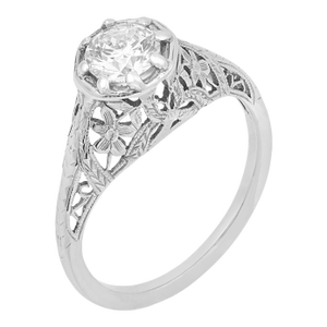 1940s Retro Gia 0.65 Carat Diamond 18k White Gold Engagement Ring, Size 7