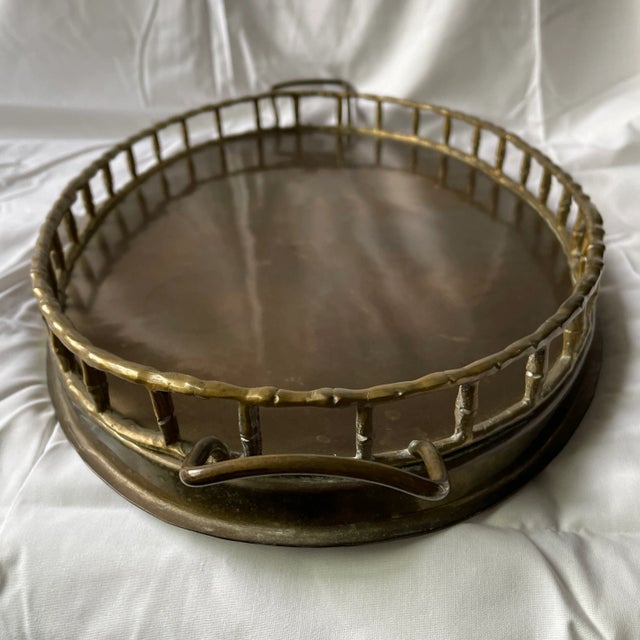 Metal 1970's Brass Oval Bamboo Style Tray For Sale - Image 7 of 9