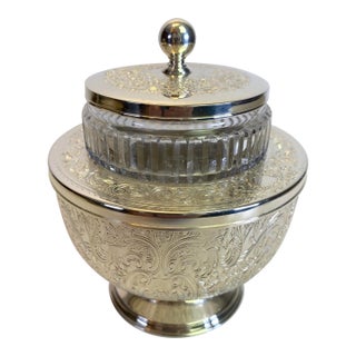 English Silver Plate & Cut Crystal Caviar Service Bowl, Regency Style For Sale