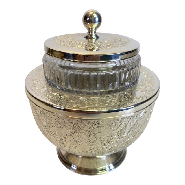 English Silver Plate & Cut Crystal Caviar Service Bowl, Regency Style For Sale