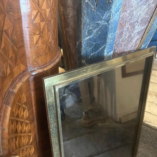 1970s 1970s Romeo Rega Style Mid-Century Modern Brass Italian Rectangular Wall Mirror For Sale - Image 5 of 12