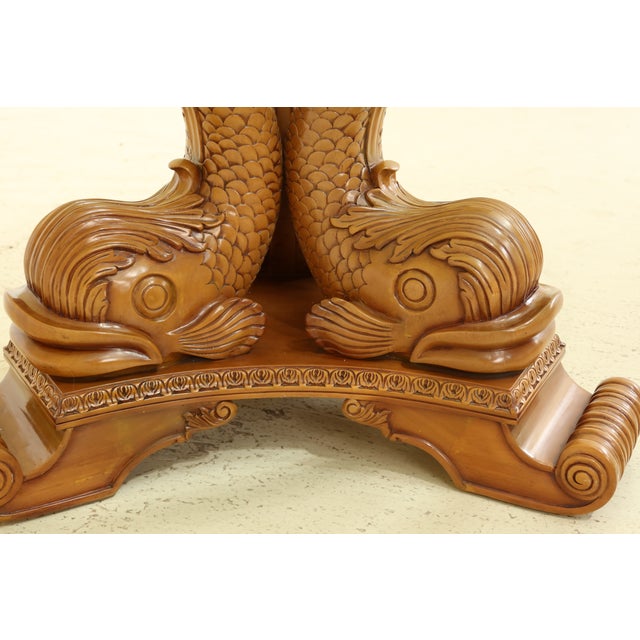 Italian Carved Dolphin Or Koi Base Glass Top Dining Table Chairish