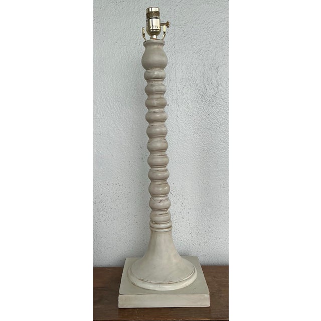Vintage Patinated Carved Bobbin Lamp For Sale - Image 9 of 12