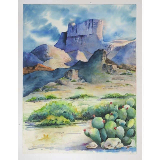 Rustic Vintage Desert Rock Formation Landscape Watercolor Painting For Sale - Image 3 of 4