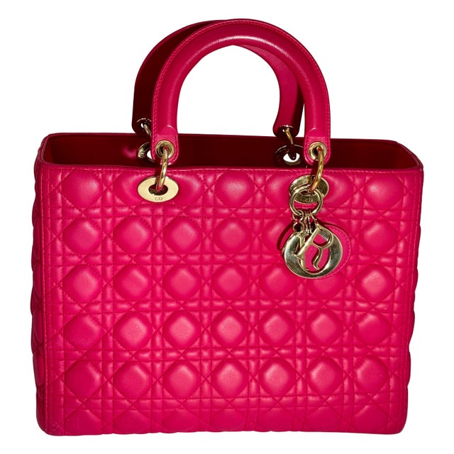 Christian Dior Lady Dior Large Lambskin Hot Pink / Fuschia Handbag, Excellent For Sale - Image 15 of 18