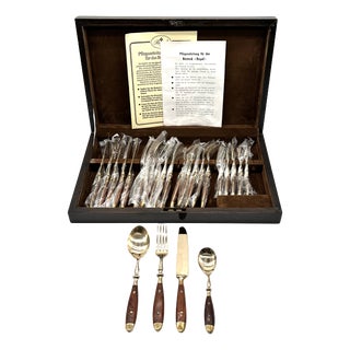 Mid-Century Bronze and Rosewood Royal Cutlery Set, 1970s, Set of 24 For Sale