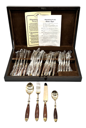 Mid-Century Bronze and Rosewood Royal Cutlery Set, 1970s, Set of 24