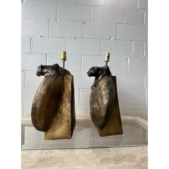 Mid 20th Century Hollywood Regency Sculptural Panther Globe Table Lamps - a Pair For Sale - Image 9 of 10