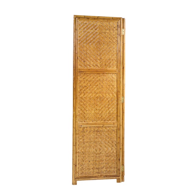 Vivai del Sud Vivai Del Sud Mid Century Italian Bamboo Rattan Palm Tree Folding Screen Mirror For Sale - Image 4 of 5