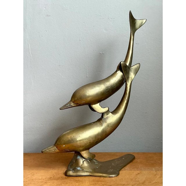 Vintage Brass Dolphin Sculpture For Sale - Image 11 of 12