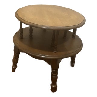 Vintage 1950s Hand Made Solid Maple Wood Round 2 Tier End Table For Sale
