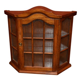 Vintage Oak Wall Hanging Curio Cabinet For Sale