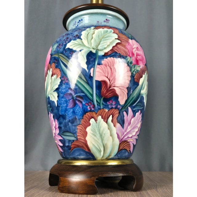 Hollywood Regency 1990s Frederick Cooper Porcelain Hand Painted Flowers Table Lamp For Sale - Image 3 of 15