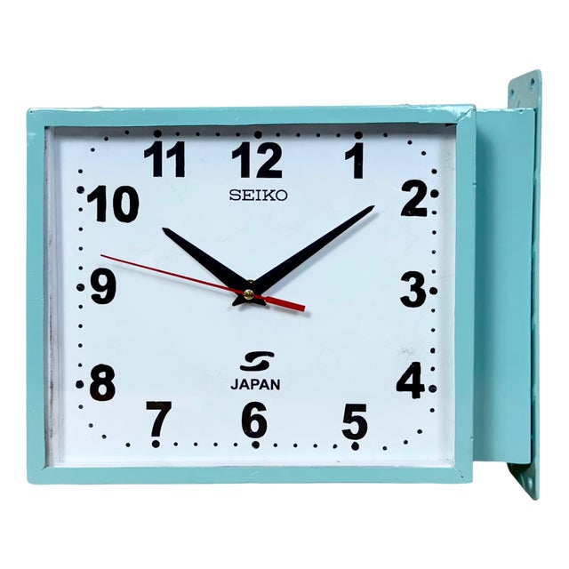 Vintage Blue Seiko Maritime Double-Sided Wall Clock, 1970s For Sale