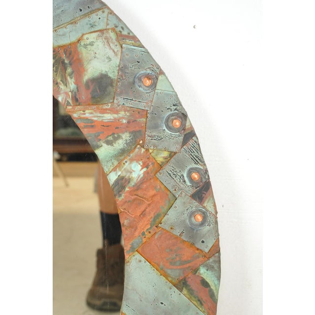 2020s Handcrafted 33 In. Round Copper Collage Art Wall Mirror For Sale - Image 5 of 7