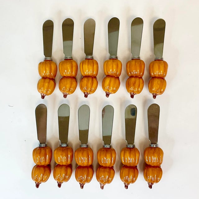 1990s 1990s Vintage Pottery Barn Pumpkin Butter Knife Spreaders - Set of 12, Thanksgiving, Halloween For Sale - Image 5 of 8