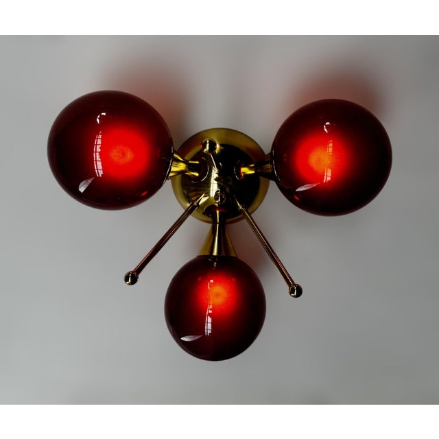 Metal Trifoglio Polished Brass Frosted Amethyst Globe Flush Mount by Fabio LTD For Sale - Image 7 of 8