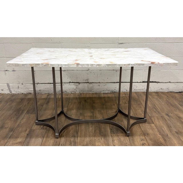 Vintage Hooker Furniture Co Selenite Mosaic Sunburst Dining Table Writing Desk For Sale - Image 9 of 12
