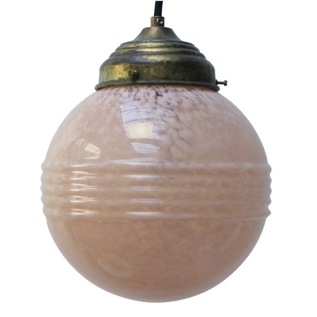 Metal French Pink Reeded Clichy Glass Pendant Lamp For Sale - Image 7 of 7