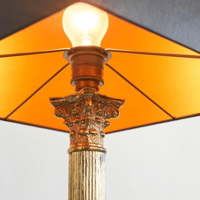 Neoclassical Column Table Lamp in Patinated Brass, 1920s For Sale - Image 9 of 11