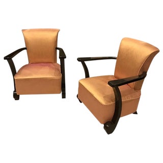 French Art Deco Ebony Lacquered Club Chairs - a Pair For Sale
