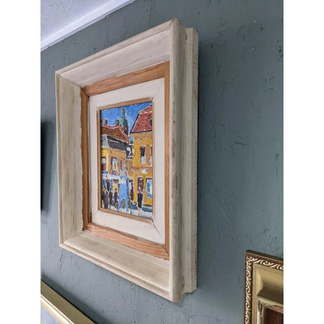 Mid-Century Modern Swedish Oil Painting "Pedestrians", Framed Street Scene For Sale - Image 6 of 8