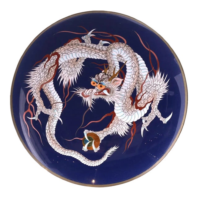Antique Meiji Japanese Cloisonne Enamel Dragon Charger Plate For Sale