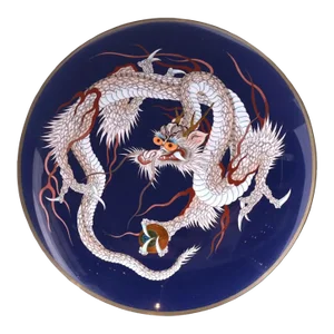 Antique Meiji Japanese Cloisonne Enamel Dragon Charger Plate