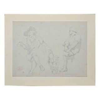 Eugène Giraud, Gentlemen, Original Drawing in Pencil, Late 19th-Century For Sale