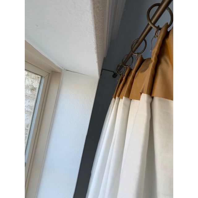 2000 - 2009 Pair of Custom Dupioni Silk Draperies in Antique Gold With Espresso Border For Sale - Image 5 of 10